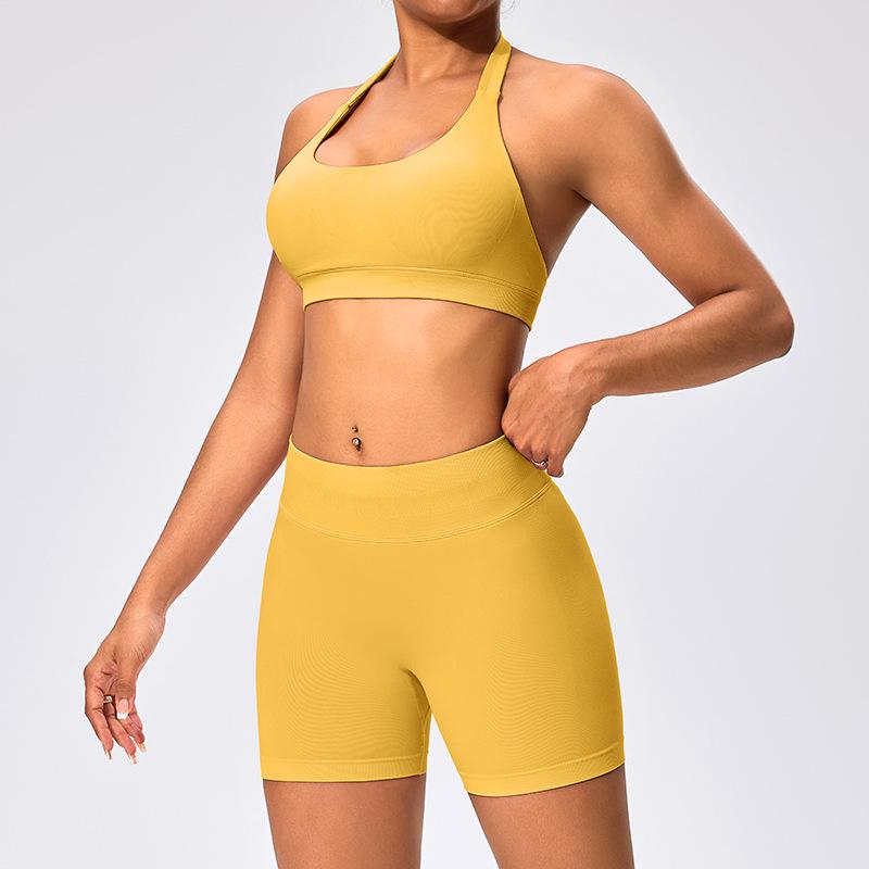 

Персиковый бесшовный комплект для йоги: леггинсы и спортивный бюстгальтер-борцовка Large