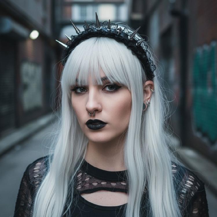 Stylish Punk Gothic Hairband Styling Accessory Hairhoop Rivet Studs Lace Trim Strong Hold Headwrap For Costume Event