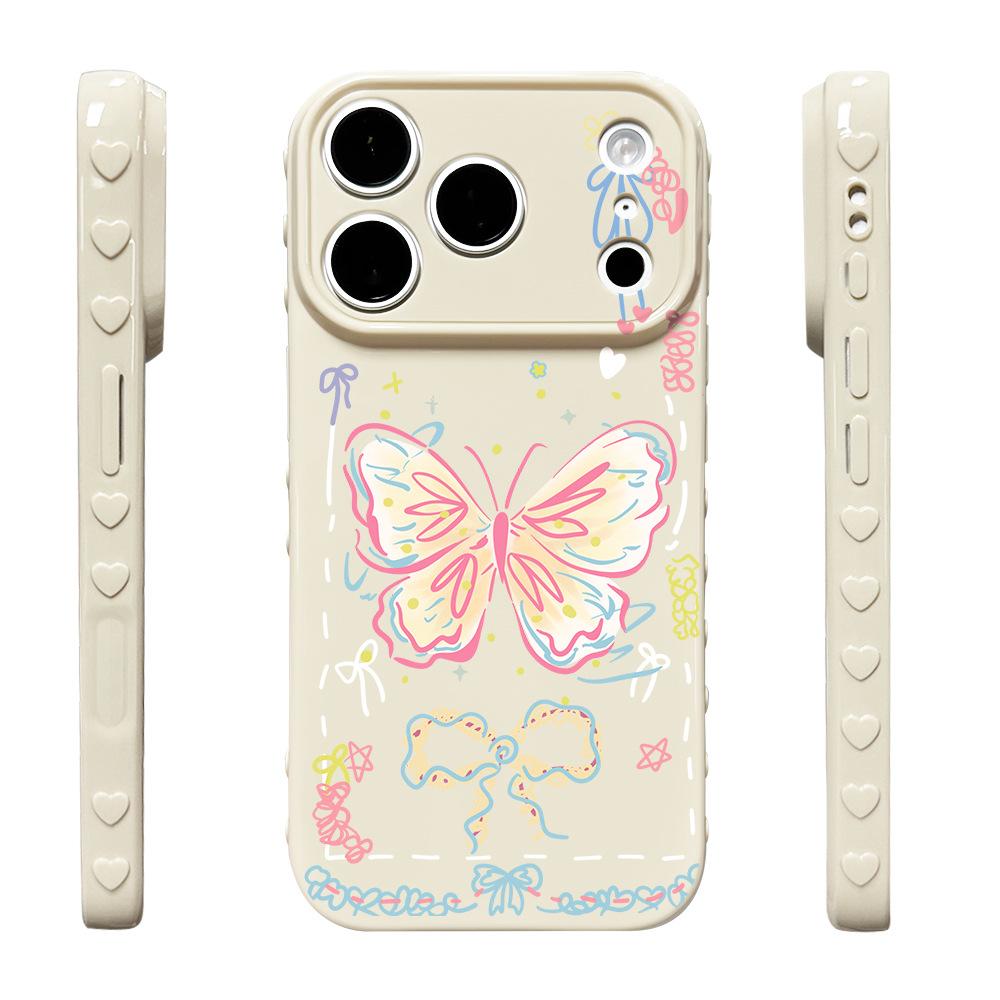 Pink Edge Butterfly Is Suitable for Anti-drop iPhone17Pro Mobile Phone Case Female 17PROMAX Apple 16 Protective Case New Model