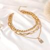 European & American Punk Style Multi-Layer Necklace with Lock Pendant