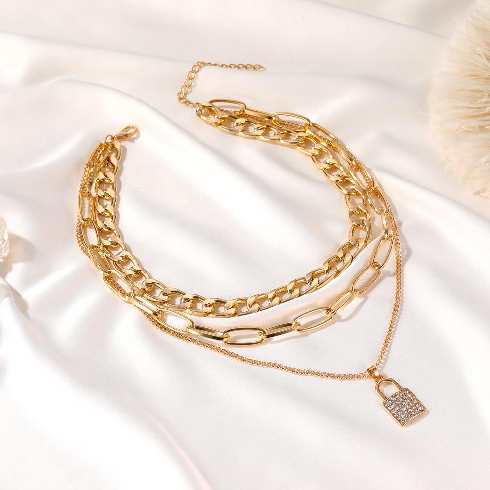 European & American Punk Style Multi-Layer Necklace with Lock Pendant