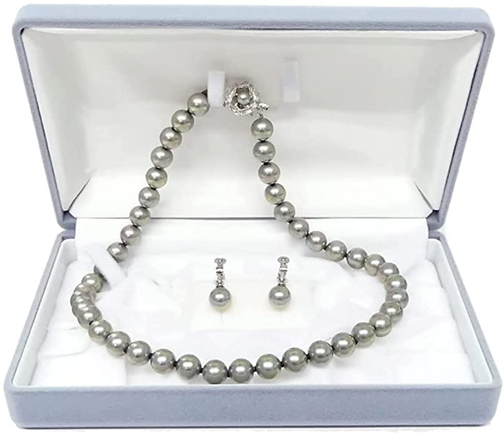 [Your and My Jewelry Box] Velveteen Case Black Pearl Necklace, Akoya Pearl Earrings SetGray 9mm 42cm [Gift Wrapped] Earrings