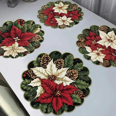Kreative runde Weihnachtsplatzdecke 38cm Weihnachtsmann Schneeflocken Tischsets Saugfähig Hitzebeständig Weihnachtsdeko Tischdecke