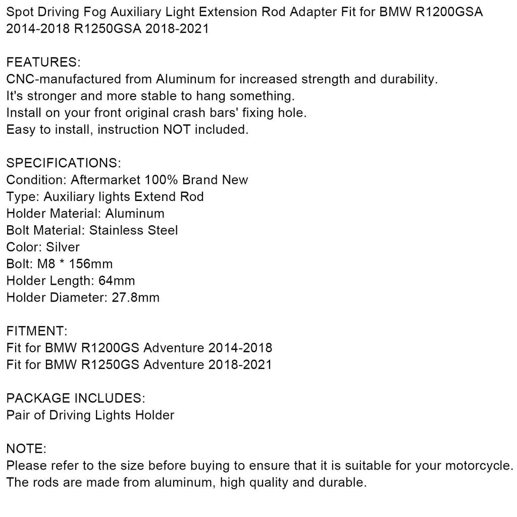 Spot Fog Driving Light Rod Holder Fit for BMW R1200GS R1250GS Adventure 14-21