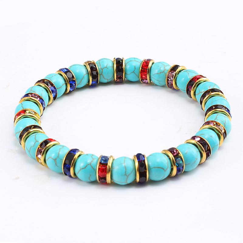 Blue Beaded Bracelet Charm Natural Stone Crystal Septa Stretch Women Bracelets & Bangles Fashion Yoga Jewelry Couple Gifts