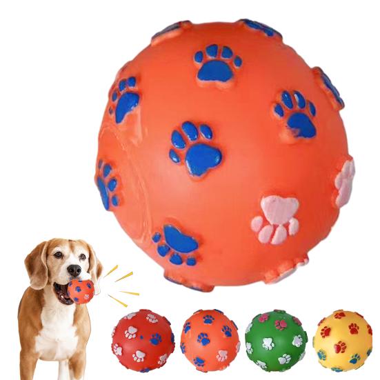 Squeaky Ball Dog Toy Puppy Chew Toy with Paw Print Texture Interactive Dog Teeth Cleaning Toy for Aggressive Chewers