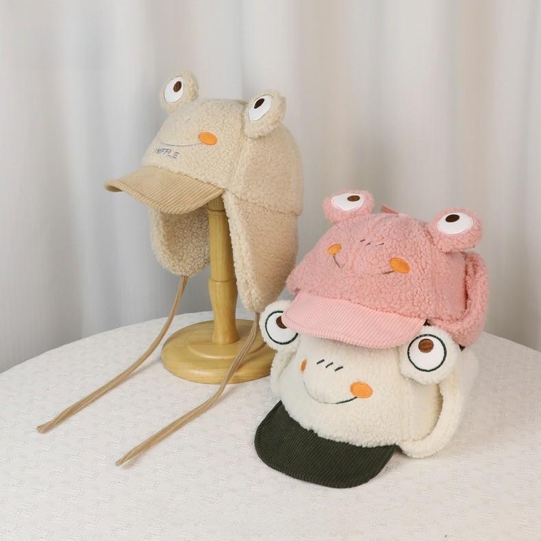 Adorable Frog Kids Hat With Short Brim And Wool Material For Fall And Winter