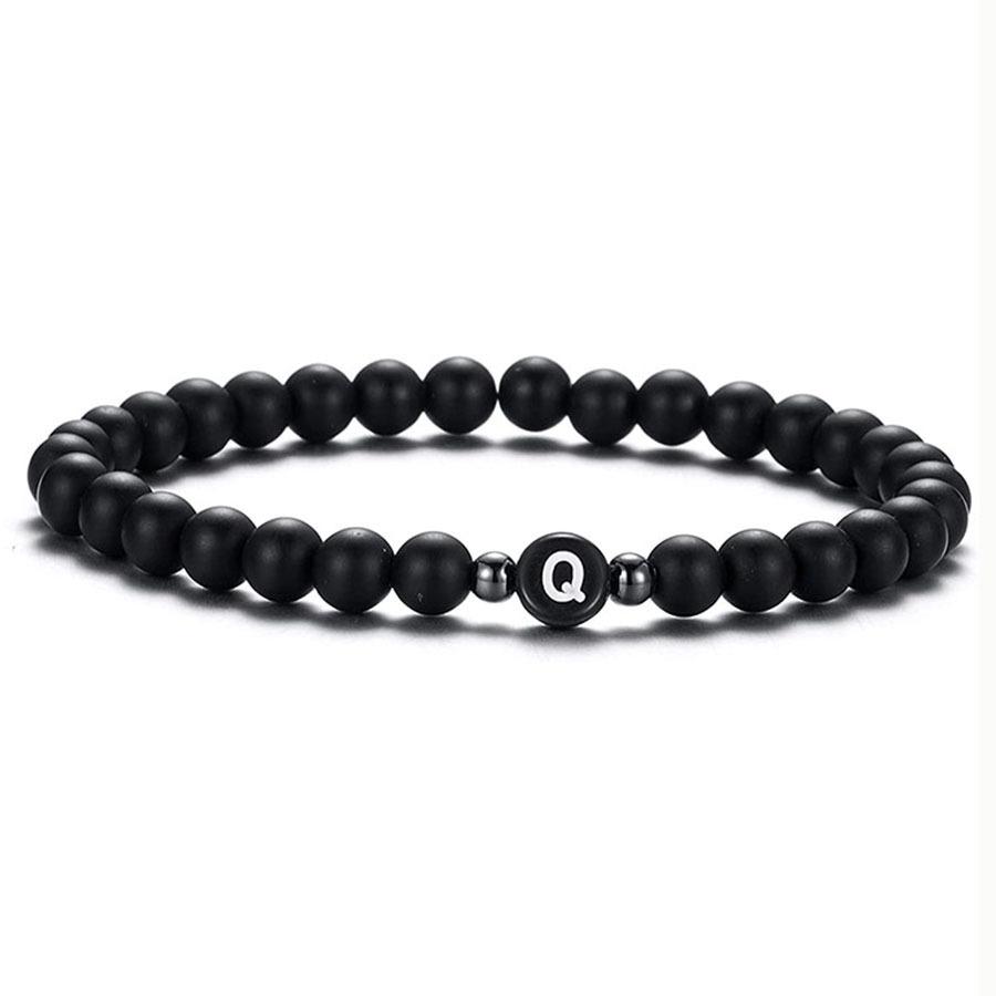 6 mm Armband aus natürlichem, mattiertem Achat für Damen und Herren, handgefertigtes Perlenarmband mit Buchstaben, modisches Design mit 26 Buchstaben, Partnerschmuck