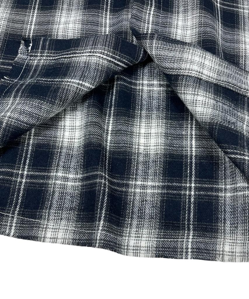 SK8ER ROCK Cross Cut-Off Tartan Check Hoodie Shirt ((Marine))