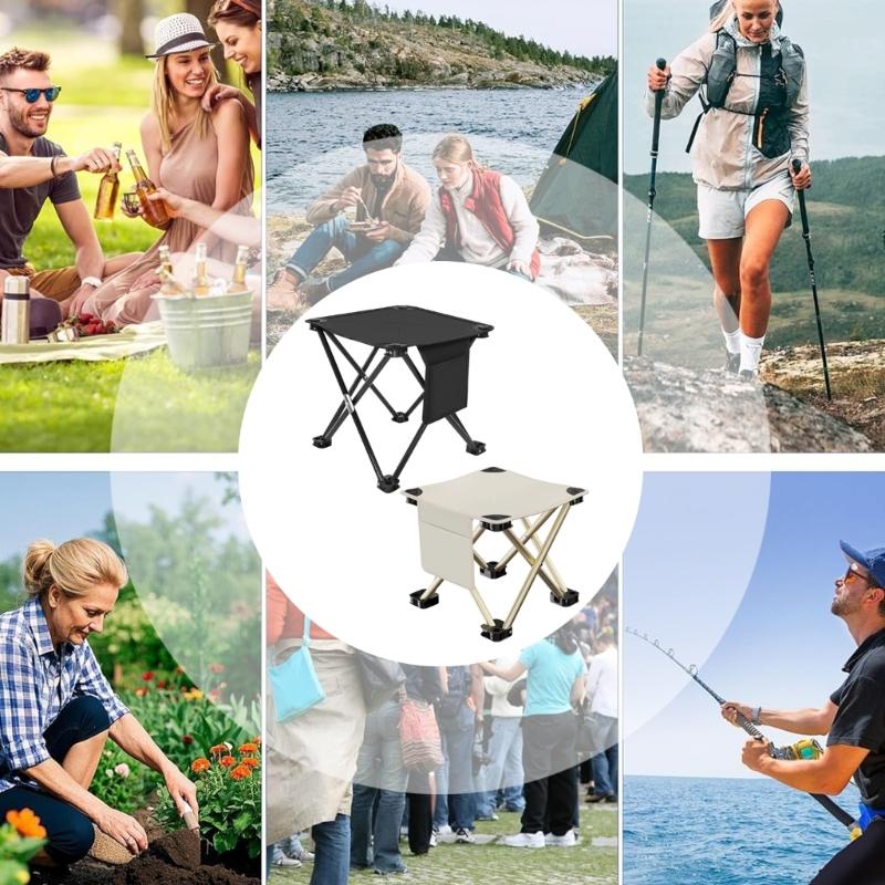 Rapid Fold Portable Stool Large Seat Water Resistant Texture Integrated Side Pocket Small for Backpacking Trip