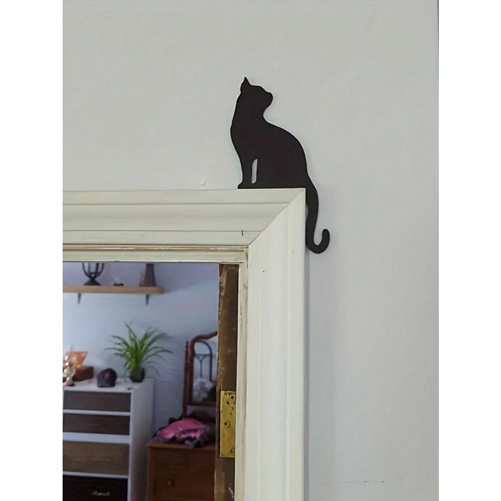 Black Metal Cat Shape Decor Corner Wall Ornament Home Accent Gift