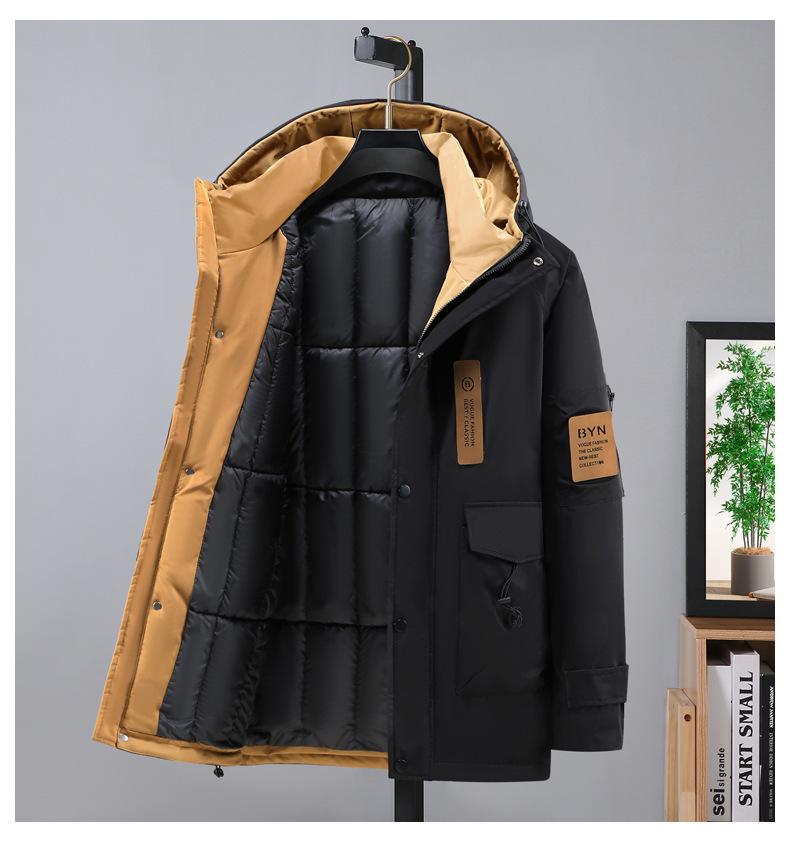 Men's Plus Size 2023 Trendy Mid-Length Cotton Jacket - Winter Warm Hooded Korean Style Workwear