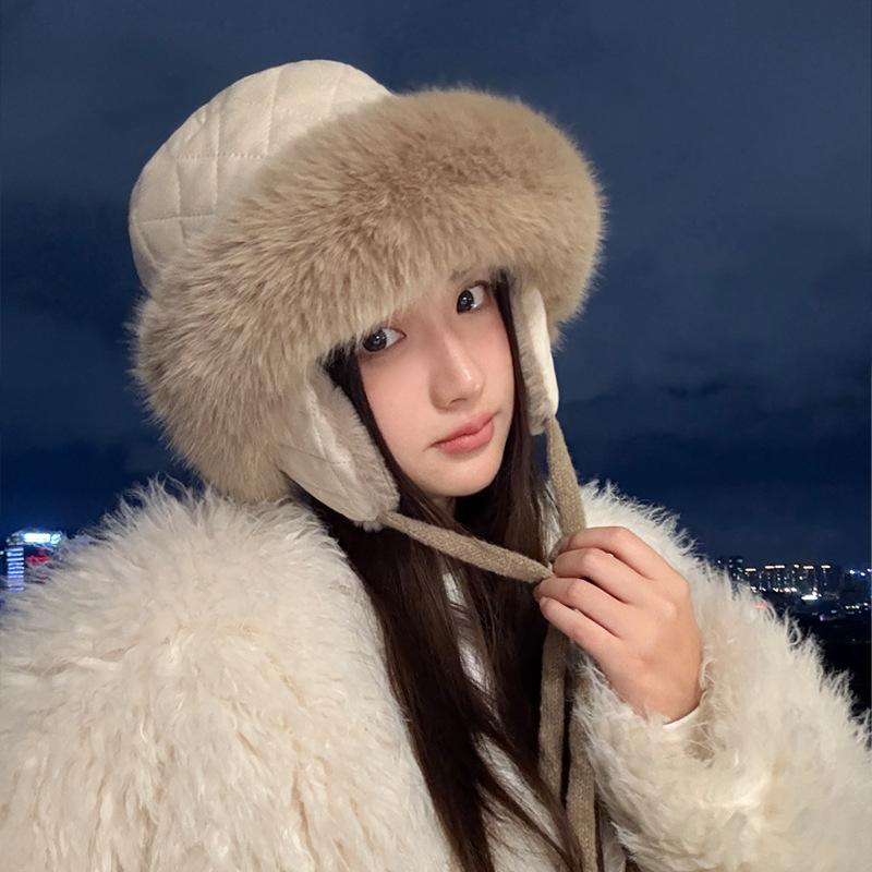 Hat Women's Autumn and Winter Plush Thermal Hat Outdoor Thickened Mongolian Hat Cold-proof Ear Feng Hat