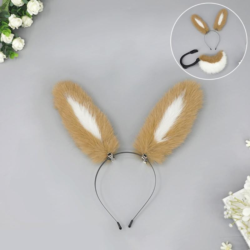 Soft Rabbits Tail Lovely Rabbits Ears Headband Plush Animal Tail Decorations Rabbits Ears Headwear for Halloween Party