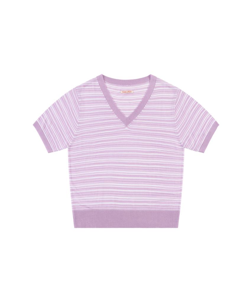 Banwonateullie Kn4294 Striped Half Sleeve Knit_Lavender