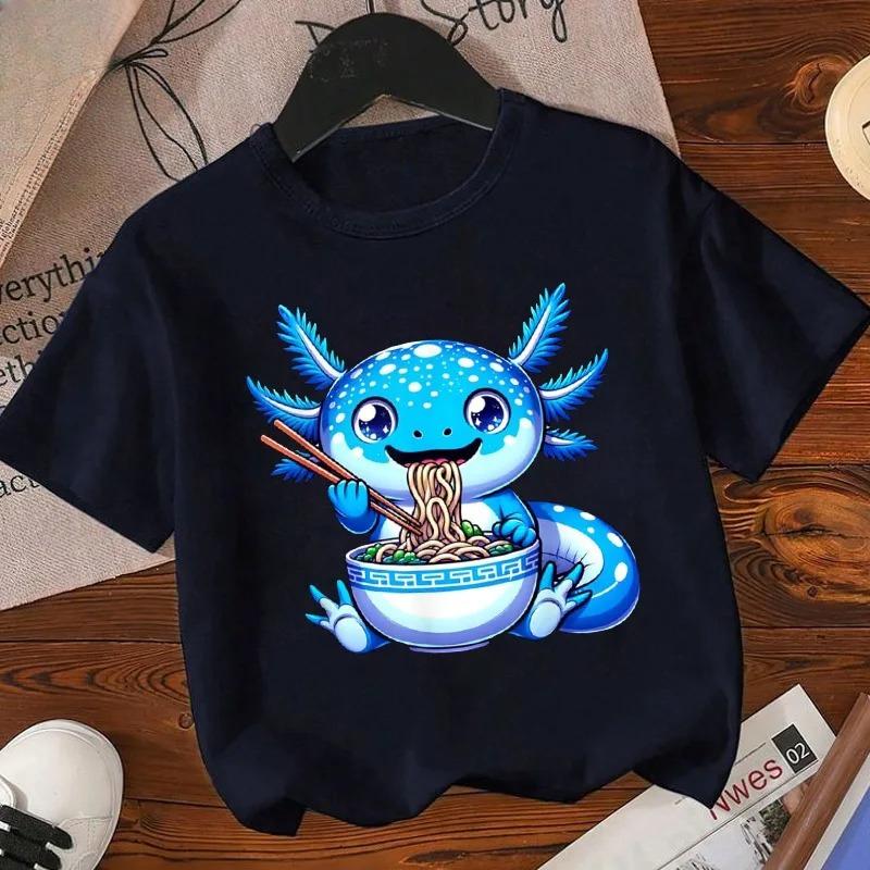 Axolotl Kawaii T-Shirt Kinder Sommer Mode T-Shirt Kinder Streetwear Boba Axolotl Anime Lässig Kinderkleidung Geburtstags-T-Shirts