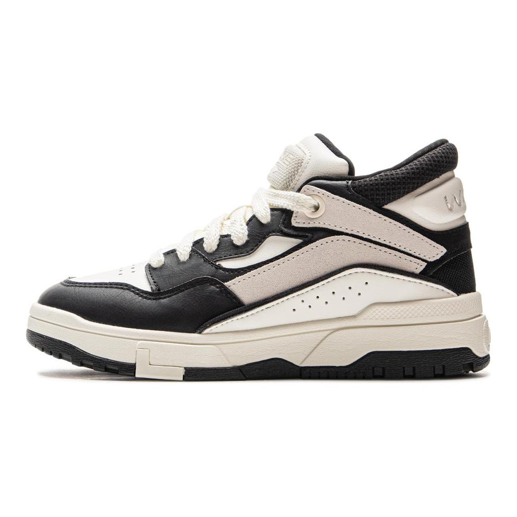 Li Ning Wave MID FLEECE Thermal Slip Resistant And Abrasion Resistant Mid Top Skateboard Shoes Women's Black White AGCU160-2