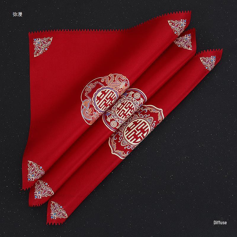 Red Wedding Handkerchief with Dragon, Phoenix, and Double Happiness Design