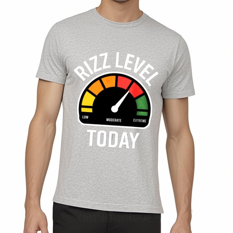 Mens Unisex Comfort Tshirt Plus Size Summer For Her T Shirt Rizz Level Gauge Today Short Sleeve Travel O Neck Tee Shirt