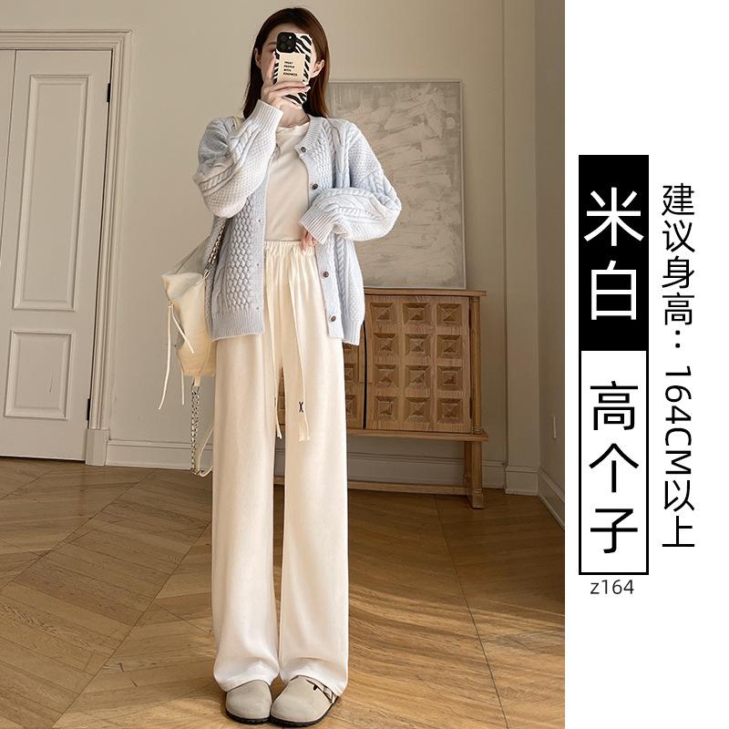Corduroy wide-leg pants women's autumn new drape fleece knitted small straight casual coffee pants