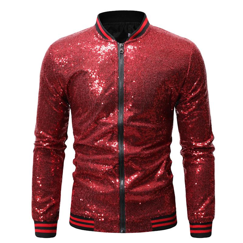 Herren Lockerer Pailletten Tanzanzug Reißverschluss Strickjacke
