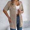 Women's Elegant V Neck Loose Knitted Cardigan Solid Check Sweater Tops for Spring Summer Fashion