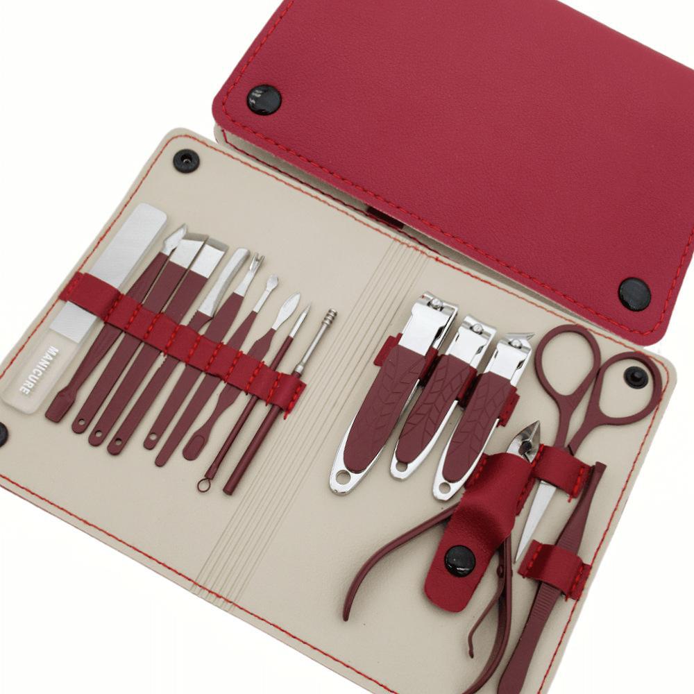 16-Piece Wallet-Style Manicure and Pedicure Set with Hawkbill Pliers, Nano File, and Ear Pick