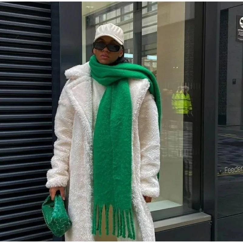 1pc Unisex Winter Warm Scarf Luxury Outdoor Leisure Scarf ThickenWarm Shawl Classic Tassels Fluffy Scarf Solid Color Soft Shawl