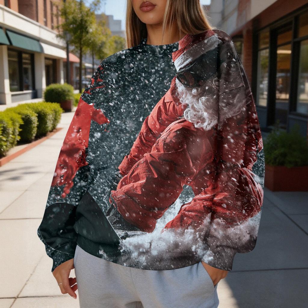 Women's Christmas Print Crewneck Sweatshirt, Lightweight Casual Pullover for Holiday