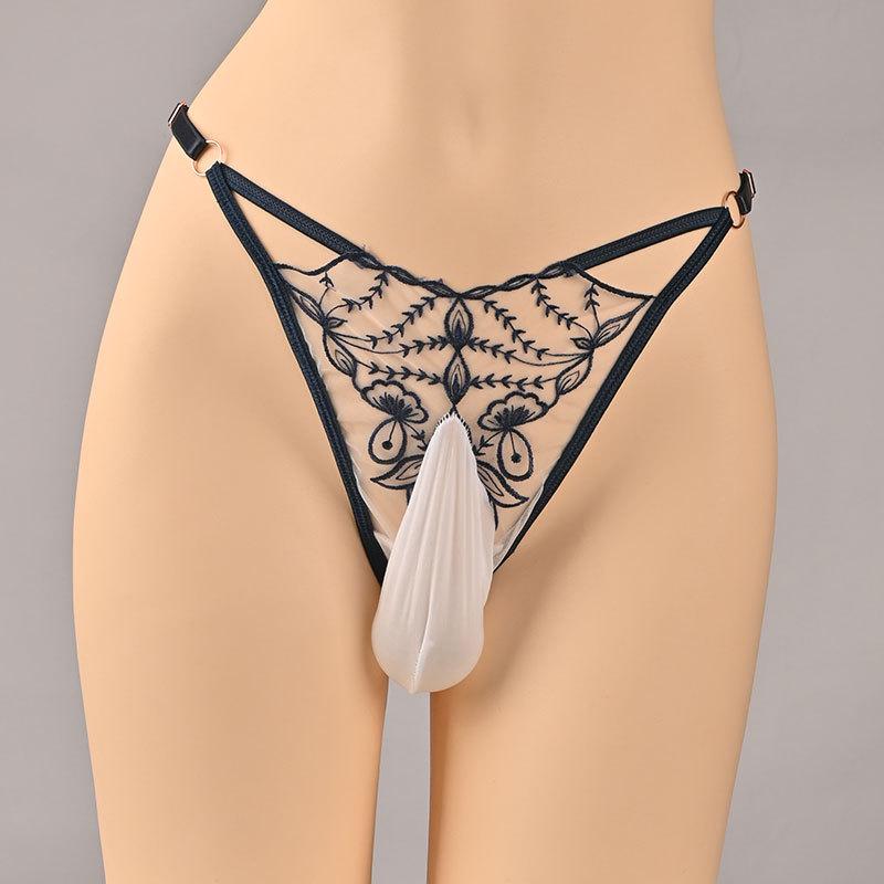 Sissy Pouch Panties Lingerie Sexy Transparent Bikini Men'S Egg Wrap Thong Femboy Embroidery Pre-Op Trans Underpant Crossdresser