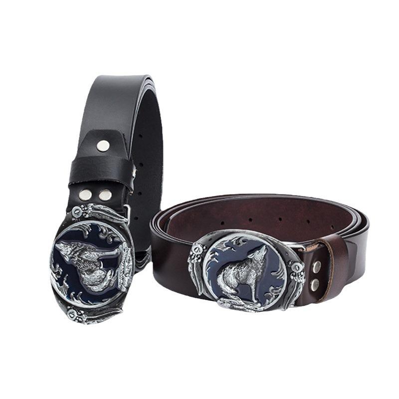 Herr Retro Västerländsk Cowboy Ko-läder Bälte - Djurdesign, Ungdomsstil