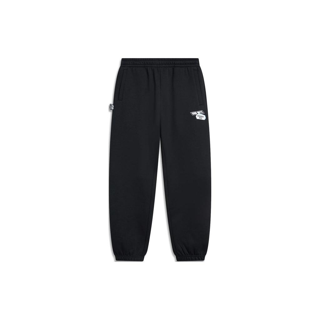 Li Ning Disney Hugging Dragon Collaboration Series Loose Fleece Cuffed Knitted Sports Pants Men bottoms Black AKLU513-1