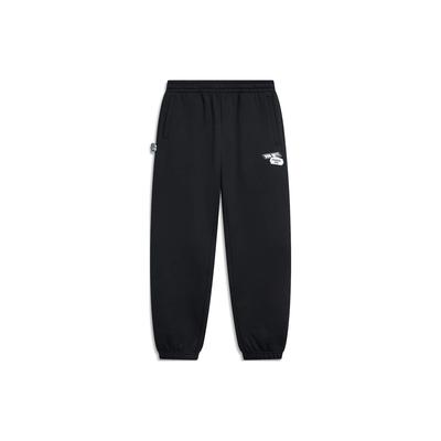 Li Ning Disney Hugging Dragon Collaboration Series Loose Fleece Cuffed Knitted Sports Pants Men Bottoms Black AKLU513-1