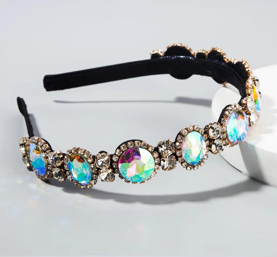 Good Quality Fashion Baroque Style Super Flashing Colored Diamond Thin-edged Rhinestone Pear Headband