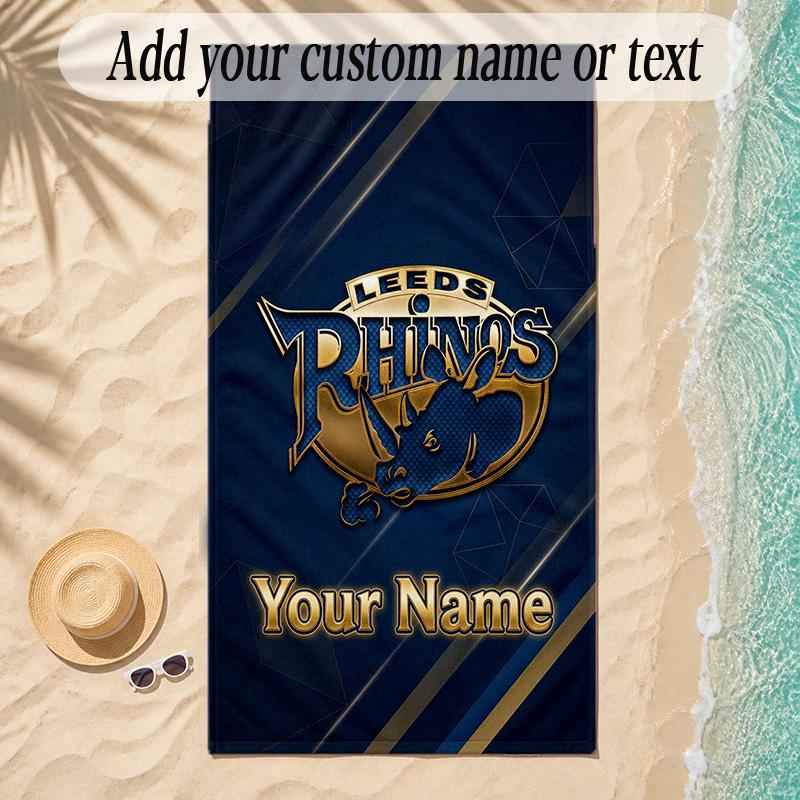 Beach TowelLeeds Rhinos Custom Name Text Personalized Soft Towel for Beach Pool Indoor Home Decor Gift