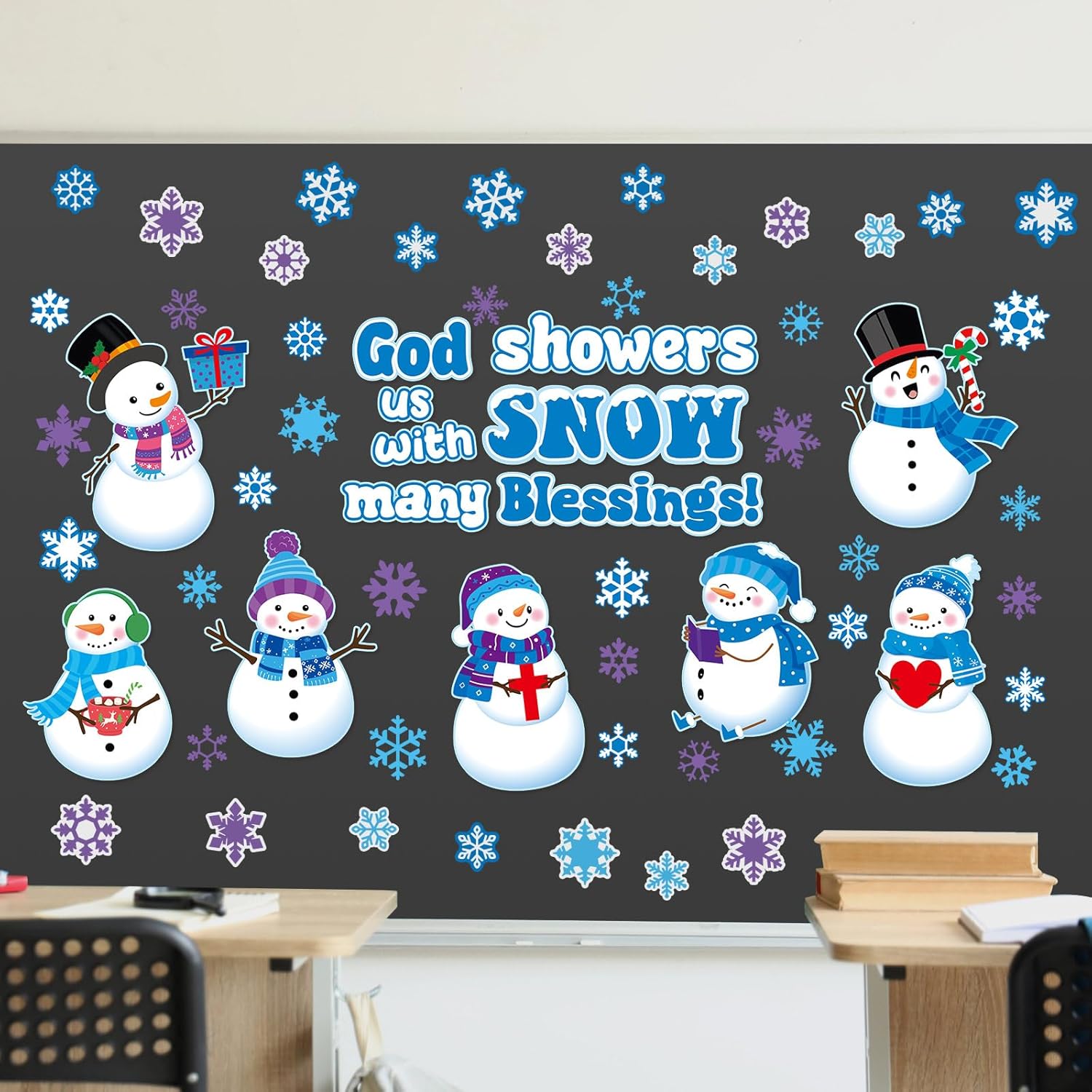 72 Pcs Religious Winter Bulletin Board Set Snowman Blessings Bulletin Board Cutouts Religious Classroom Decoration Snowflake Snowman Cutouts Winter