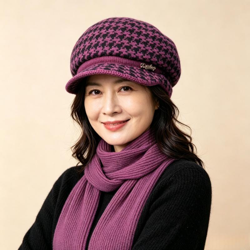 Middle-aged and Elderly Thermal Hats, Children's Autumn and Winter Fashion Berets, Ear Protectors, Mother Hats, Fleece and Cold-proof Knitted Wool Hat