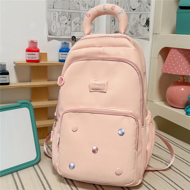 Cute Light Blue Backpack with Padded Top Handle Front Zipper Pocket Adjustable Straps Casual School Bag