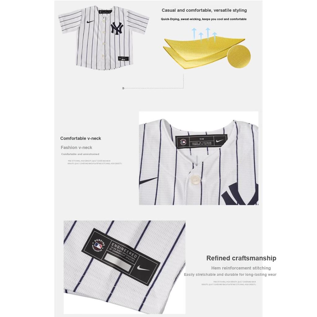 Nike New York Yankees Classic Logo Pattern Letter Vertical Stripe Embroidered Black Label V-Neck Short Sleeve Shirt Kids Shirts White 3Z3B7ZWAB-NYY