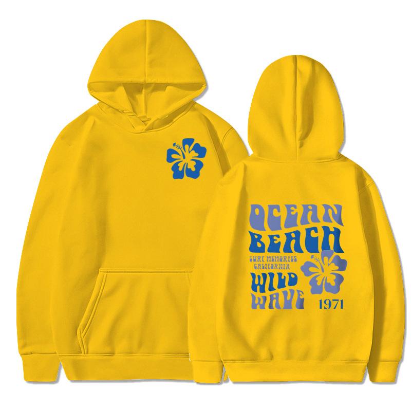 Ocean Beach Wild Wave Print Hoodie Women Vintage  Sleeve Floral Letter Hooded Fashion Chasing Sunsets Sweatshirt