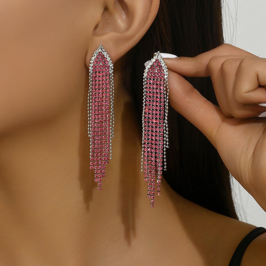 New Product Full Diamond Geometric Triangular Earrings, Long Exaggerated Fringed Earrings, Trendy Personalized Earrings, Women'S Exquisite