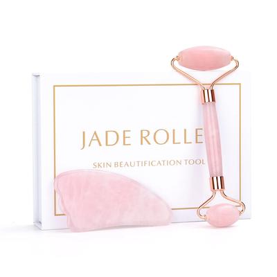 Rose Quartz Jade Roller Face Massager Gua Sha Board Set Natural Stone Eyes Care Face Lifting Slimming Massage Tools Beauty Care