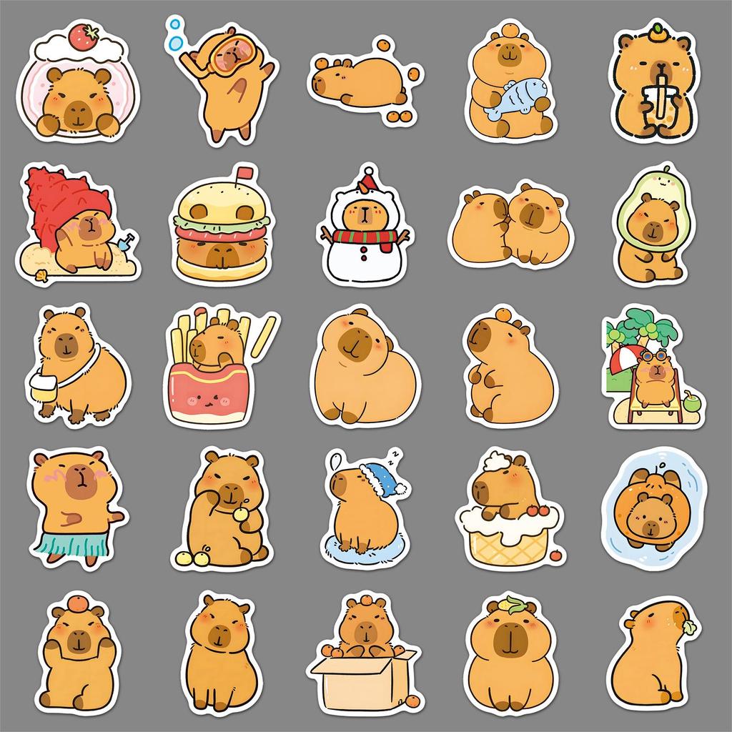 100 Capybara Cartoon Stickers: Cute Animal Decorations for Water Cups, Phone Cases, and Computers