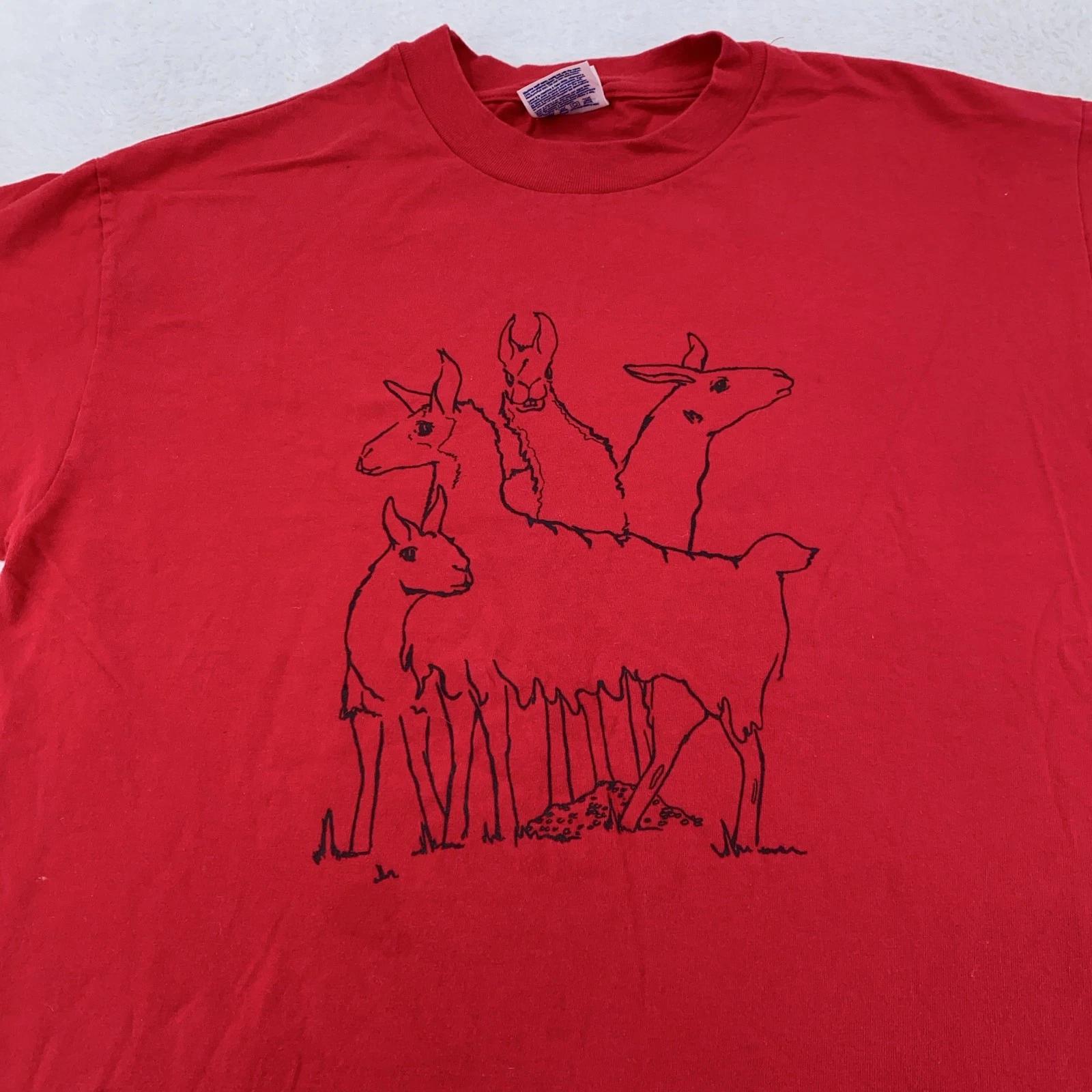 

Vintage Llama Shirt Mens Large Nature Farm Animal Print 90s Tee S