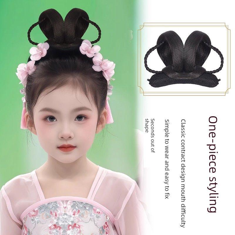 Children's Han Chinese Costume Chignon Chinese Ancient Style Bun Updo Classical Dance Style Costume Headdress Girl Hair Padding