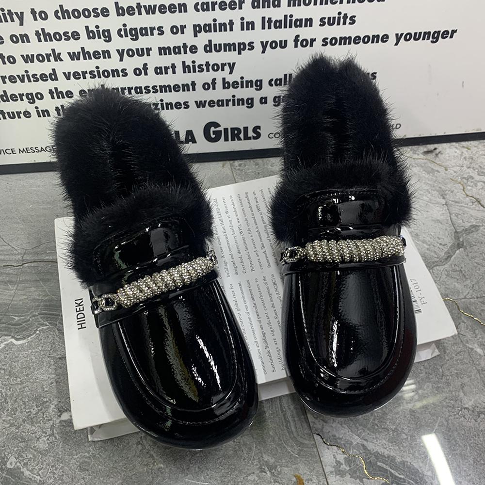Pantofi Plați de Iarnă pentru Femei Mărimi Mari Casual Femei Mullers Designer Pluș Mocasini pentru Femei Antiderapanți Pantofi pentru Femei