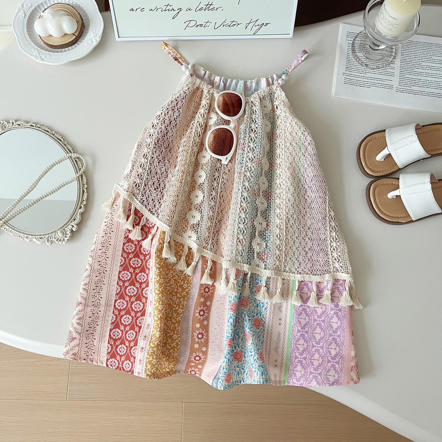 

Платье на тонких бретельках для девочек, летнее корейское платье принцессы с кисточками, милое платье в этническом стиле для девочек 140