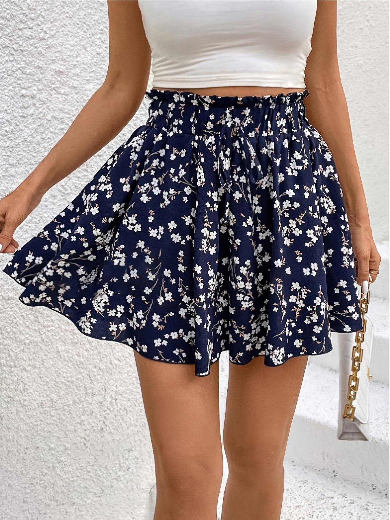 

High-Waisted Floral Print Casual Holiday Skort 2025 XL темно-синий