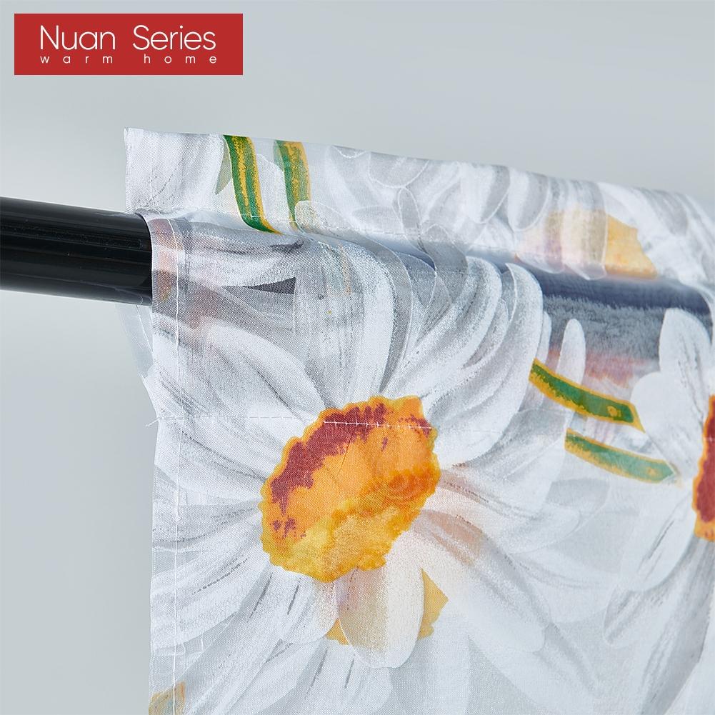 2PC Nuan Series Fashionable Modern Countryside Style Sunflower Print Light and Thin Valance for Small Window Kitchen Curtain Home Decor