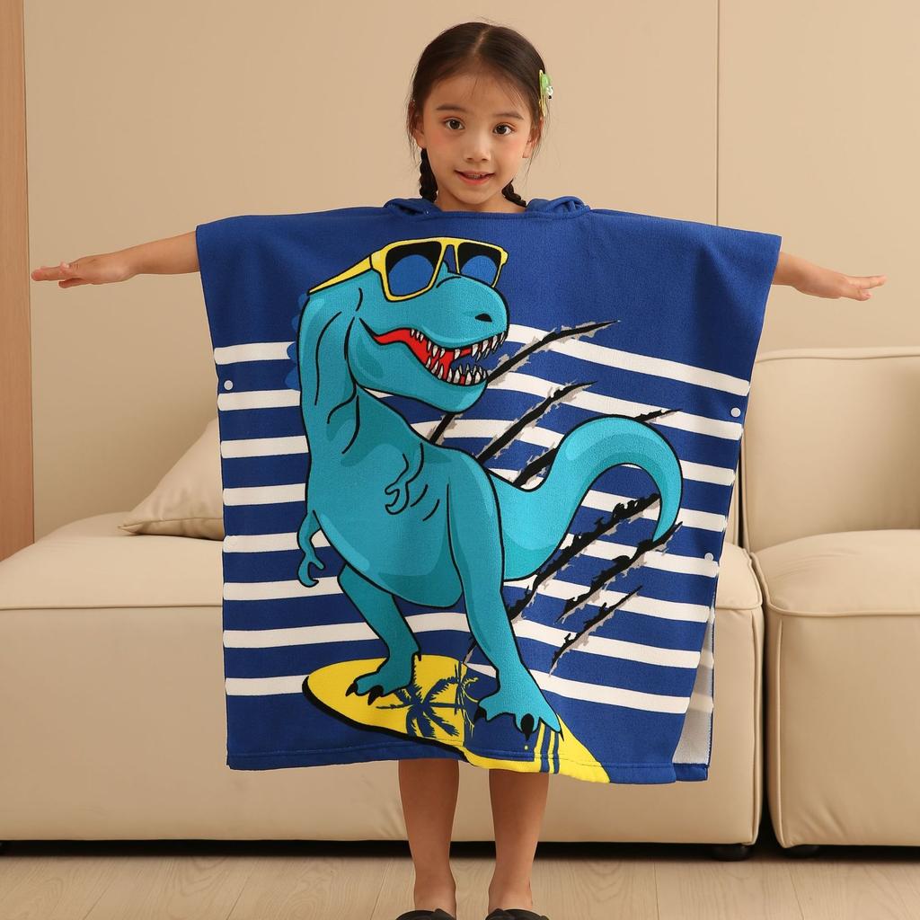 Sommer-Mikrofaser-Badeponcho mit Aufdruck für Kinder, Badetuch mit Kapuze, das nicht fusselt oder ausbleicht, Alter 2-10